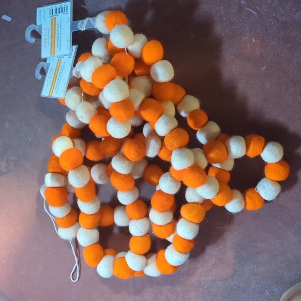 NWT Ashland white and orange wool felt garland. Two in total.
